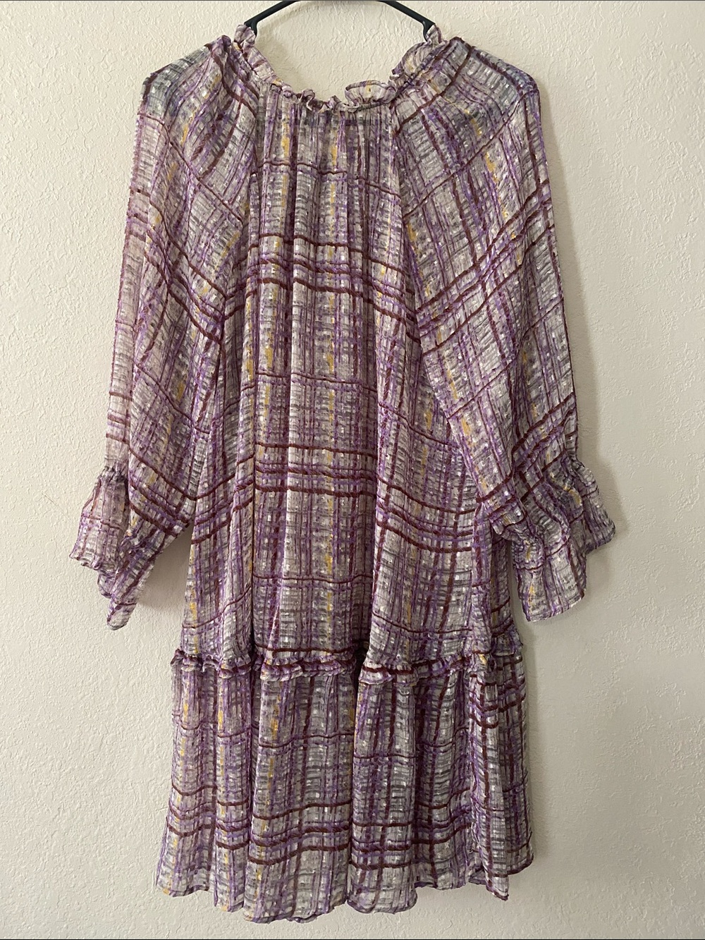 Cato Lavender Plaid Ruffle-Neck Sheer Mini Dress - Picture 8 of 11